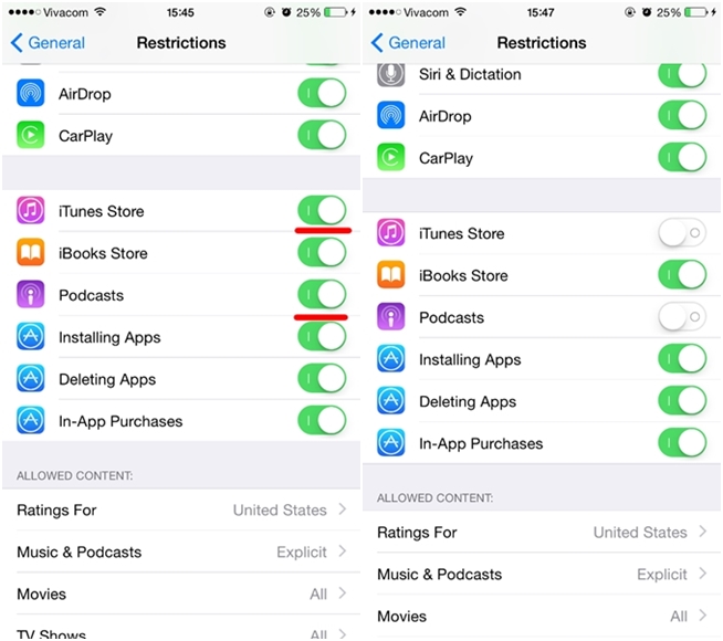 วิธีซ่อนแอพฯ Podcasts และ iTunes Store