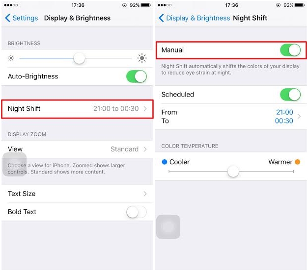 วิธีเปิดใช้งาน Night Shift สำหรับ iOS 9.3