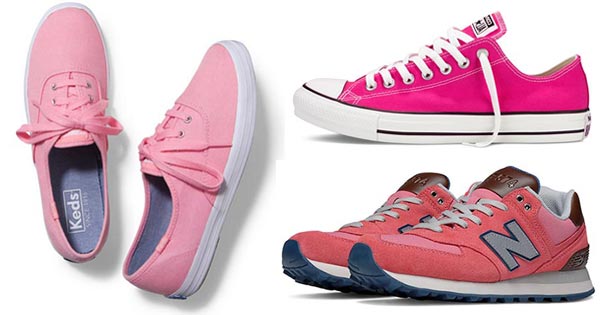 รองเท้าผ้าใบสีชมพู รองเท้าผ้าใบสีชมพู
