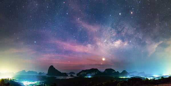 จุดชมวิวเสม็ดนางชี พังงา ทางช้างเผือก (Milky Way) กับแสง Twilight ยามเช้า จุดชมวิวเสม็ดนางชี พังงา