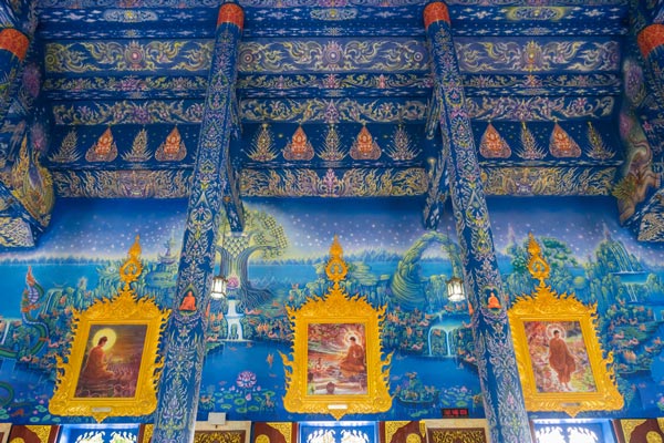 วัดร่องเสือเต้น เชียงราย ตื่นตาตื่นใจกับภาพจิตรกรรมฝาผนังอลังการของด้านใน วิหารร่องเสือเต้น