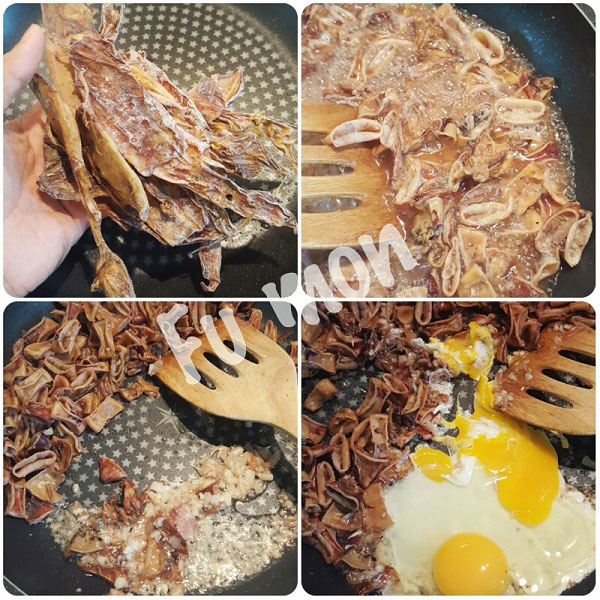 ปลาหมึกแห้งผัดไข่ ปลาหมึกแห้งผัดไข่