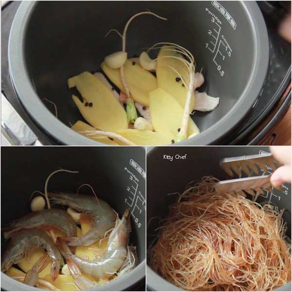 กุ้งอบวุ้นเส้นหม้อหุงข้าว กุ้งอบวุ้นเส้นหม้อหุงข้าว