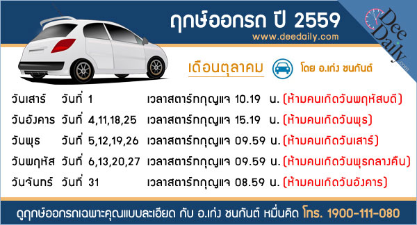 ฤกษ์ออกรถเดือนตุลาคม 2559 ฤกษ์ออกรถเดือนตุลาคม 2559