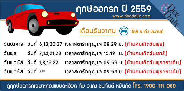 ฤกษ์ออกรถเดือนธันวาคม 2559 ฤกษ์ออกรถเดือนธันวาคม 2559