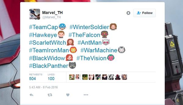 ทวิตเตอร์เปิดตัว Hashtag ใหม่รับกระแสหนัง Civil War ทวิตเตอร์เปิดตัว Hashtag ใหม่รับกระแสหนัง Civil War