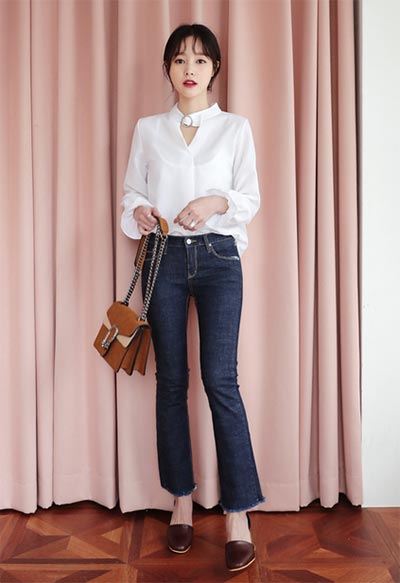 เสื้อเชิ้ตผู้หญิงสีขาว กางเกงยีนส์ เสื้อเชิ้ตผู้หญิงสีขาว กางเกงยีนส์
