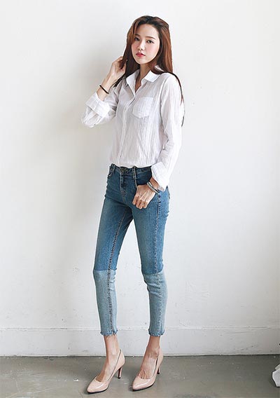 เสื้อเชิ้ตผู้หญิงสีขาว กางเกงยีนส์ เสื้อเชิ้ตผู้หญิงสีขาว กางเกงยีนส์