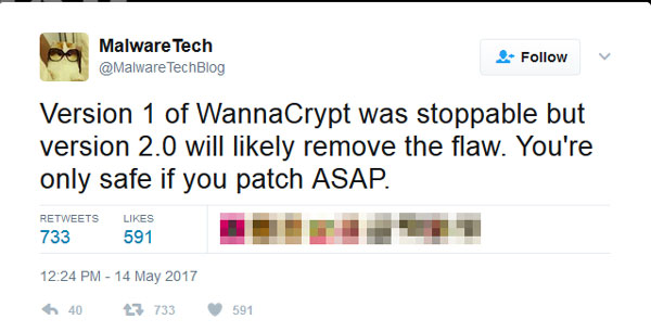 มัลแวร์เรียกค่าไถ่ WannaCry 2.0 มัลแวร์เรียกค่าไถ่ WannaCry 2.0