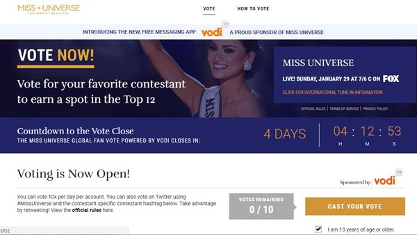 ลุยค่ะ ! เปิดวิธีโหวต มิสยูนิเวิร์ส 2016 เพื่อส่ง น้ำตาล ชลิตา เข้ารอบ 12 คนสุดท้าย ลุยค่ะ ! เปิดวิธีโหวต มิสยูนิเวิร์ส 2016 เพื่อส่ง น้ำตาล ชลิตา เข้ารอบ 12 คนสุดท้าย