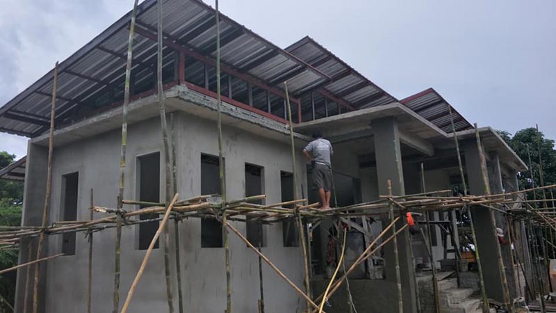 แบบบ้านชั้นเดียวยกสูงหลังคาเพิงหมาแหงน แบบบ้านชั้นเดียวยกสูงหลังคาเพิงหมาแหงน