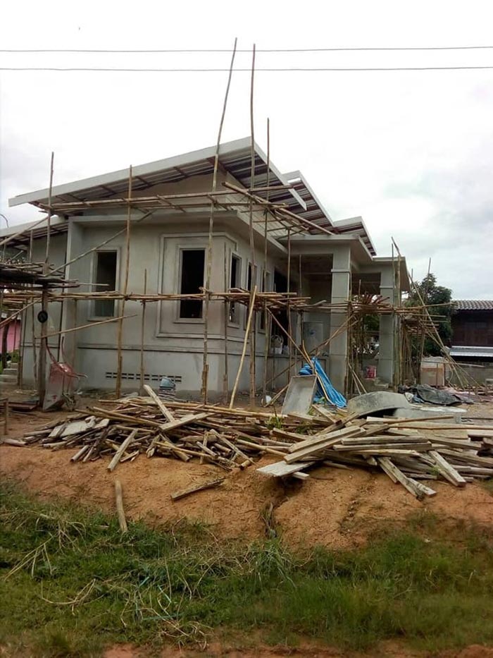 แบบบ้านชั้นเดียวยกสูงหลังคาเพิงหมาแหงน แบบบ้านชั้นเดียวยกสูงหลังคาเพิงหมาแหงน