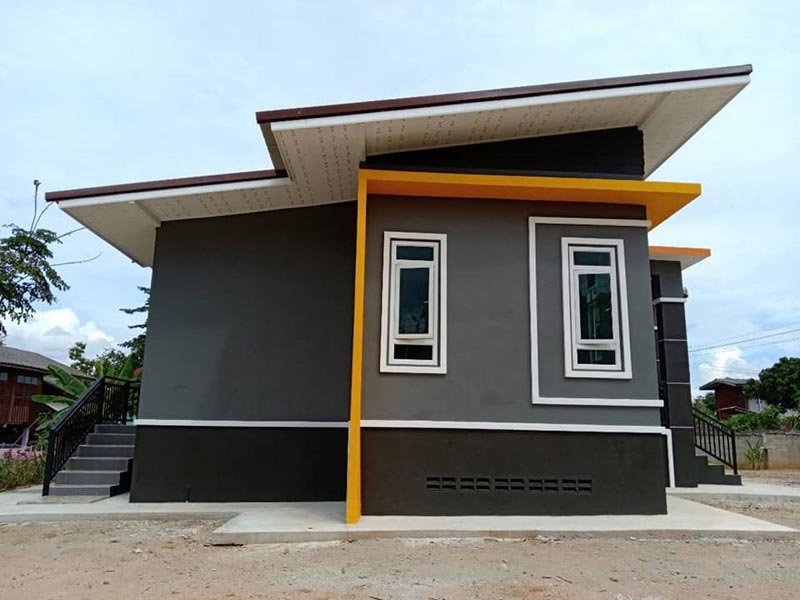 แบบบ้านชั้นเดียวยกสูงหลังคาเพิงหมาแหงน แบบบ้านชั้นเดียวยกสูงหลังคาเพิงหมาแหงน