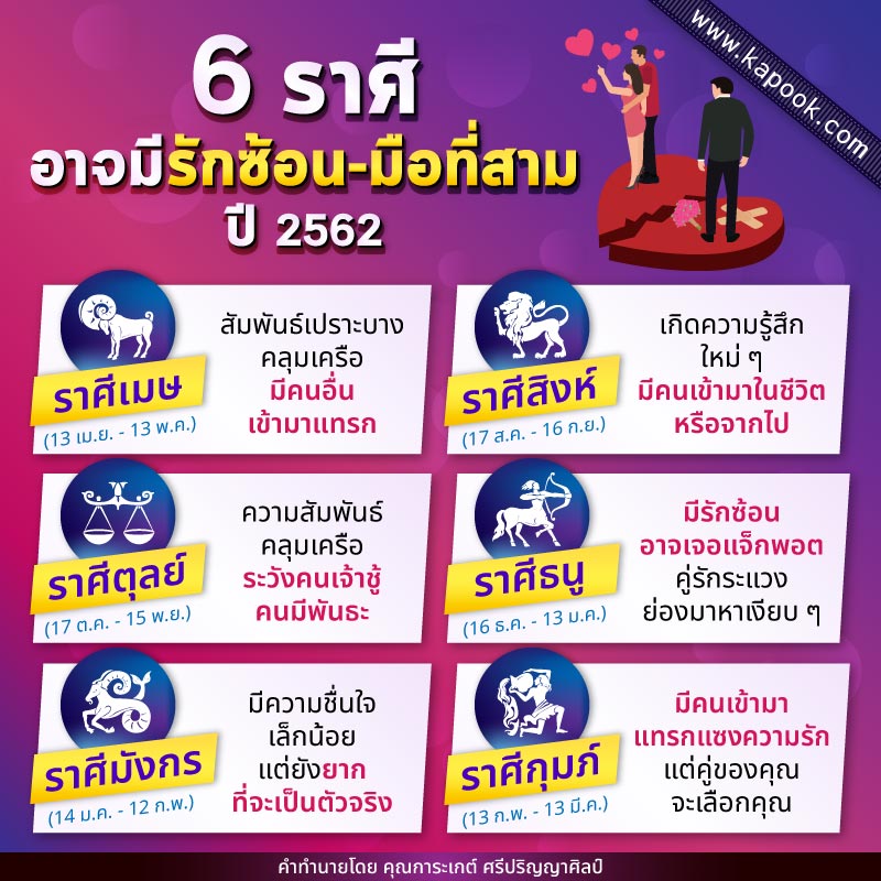 ดวงความรัก 2562 ราศีที่มีรักซ้อน ดวงความรัก 2562 ราศีที่มีรักซ้อน