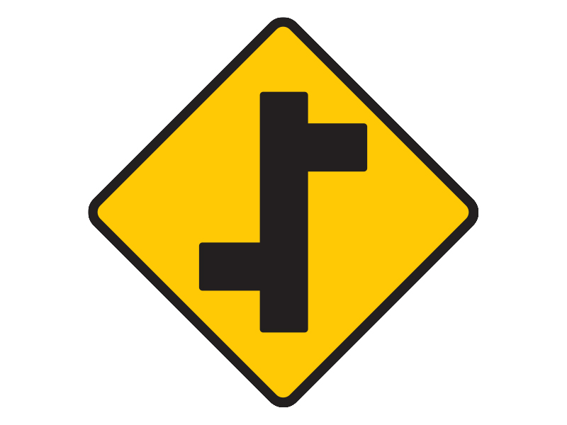 ป้ายจราจร ทางโทแยกทางเอกเยื้องกันเริ่มซ้าย