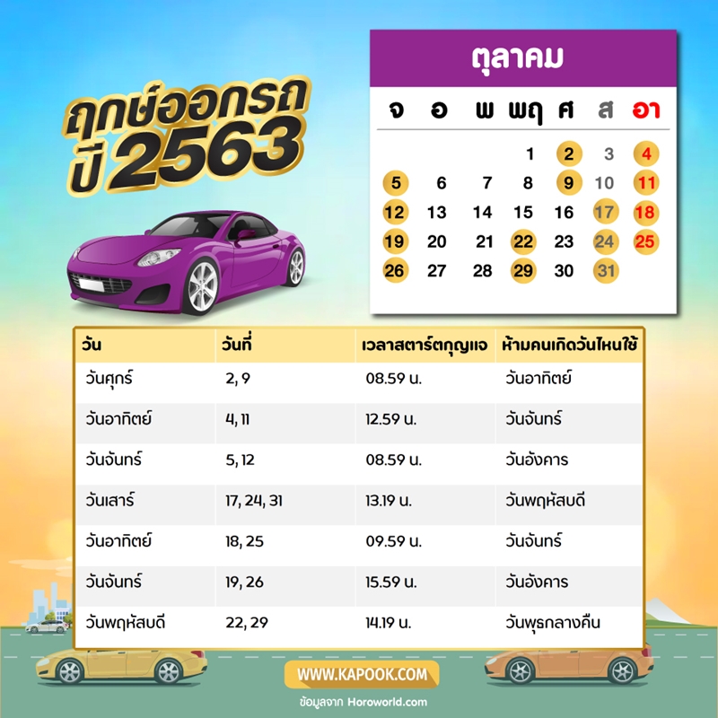 ฤกษ์ออกรถตุลาคม 2563 ฤกษ์ออกรถตุลาคม 2563