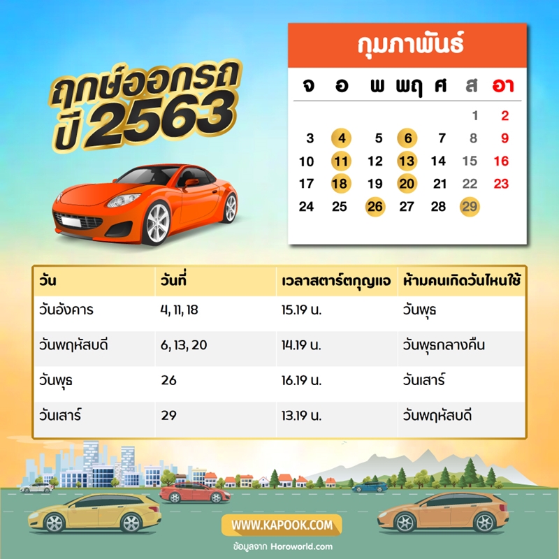 ฤกษ์ออกรถกุมภาพันธ์ 2563 ฤกษ์ออกรถกุมภาพันธ์ 2563