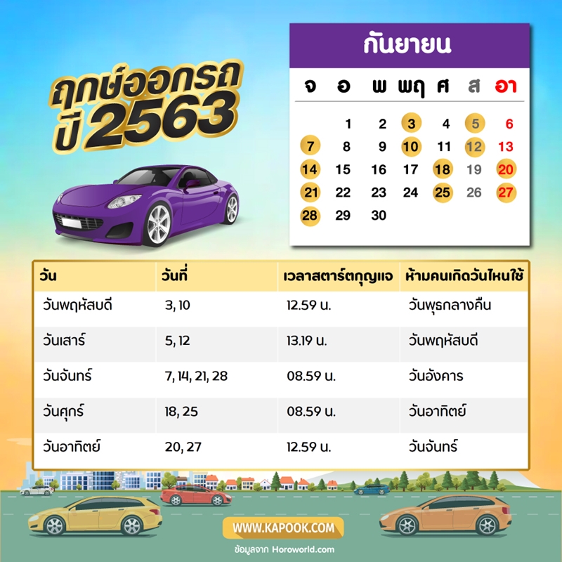 ฤกษ์ออกรถกันยายน 2563 ฤกษ์ออกรถกันยายน 2563