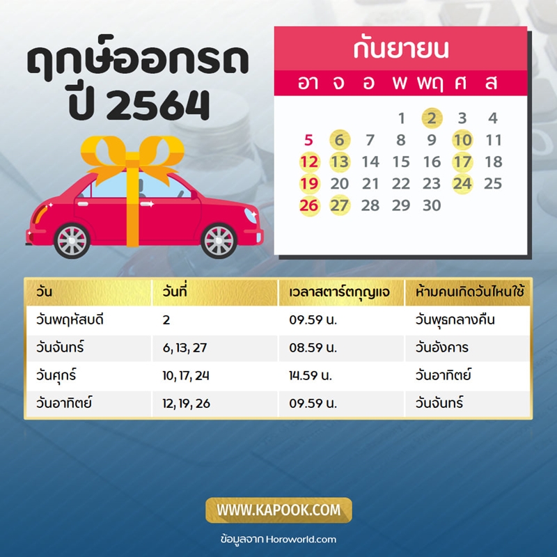 ฤกษ์ออกรถ 2564 ฤกษ์ออกรถ 2564