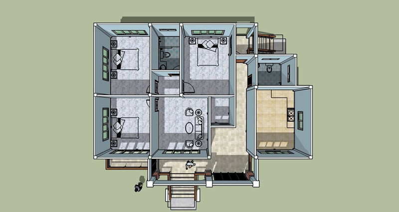 แบบบ้านชั้นเดียว 3 ห้องนอน 2 ห้องน้ำ แบบบ้านชั้นเดียว 3 ห้องนอน 2 ห้องน้ำ