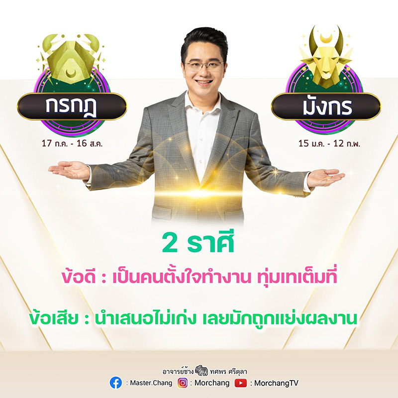 หมอช้าง ดูดวง เผย 2 ราศีนี้ มักถูกแย่งผลงาน หมอช้าง ดูดวง เผย 2 ราศีนี้ มักถูกแย่งผลงาน