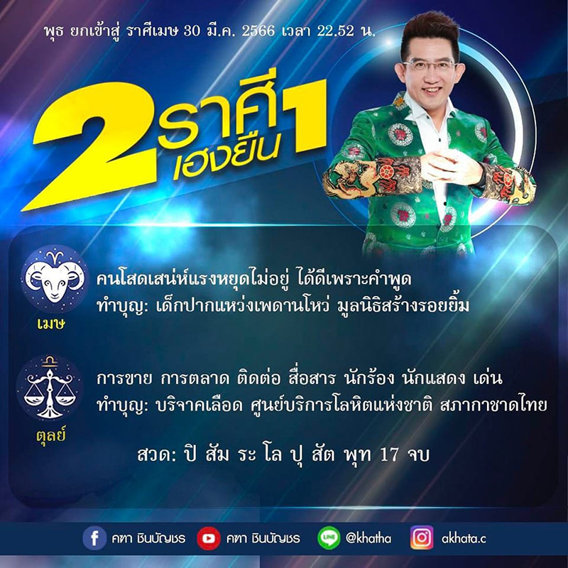 อ คฑา เปิดดวง 2 ราศี เฮง ดัง ปัง รวย รับดาวพุธยกเข้าสู่ราศีเมษ 30 มีค นี้ อ คฑา เปิดดวง 2 ราศี เฮง ดัง ปัง รวย รับดาวพุธยกเข้าสู่ราศีเมษ 30 มีค นี้