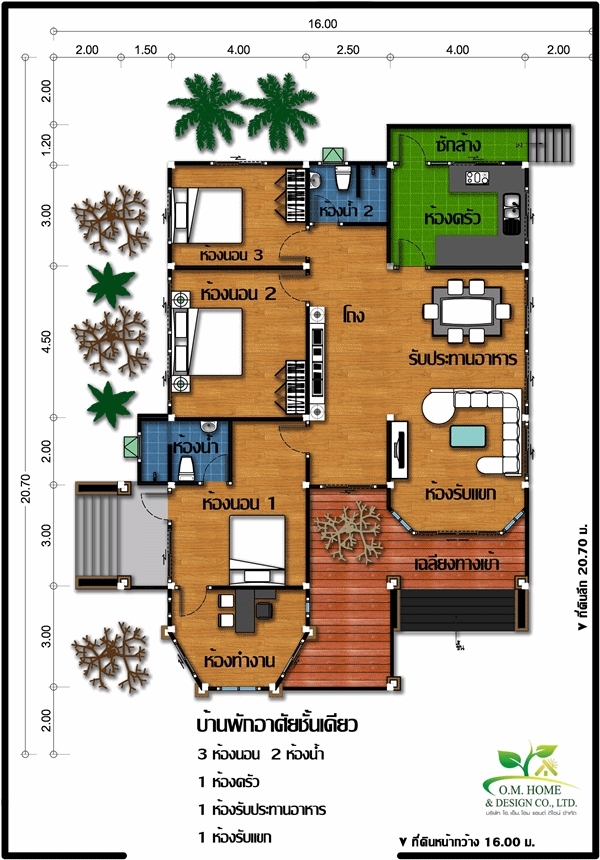 แบบบ้านชั้นเดียว 3 ห้องนอน 2 ห้องน้ำ แบบบ้านชั้นเดียว 3 ห้องนอน 2 ห้องน้ำ