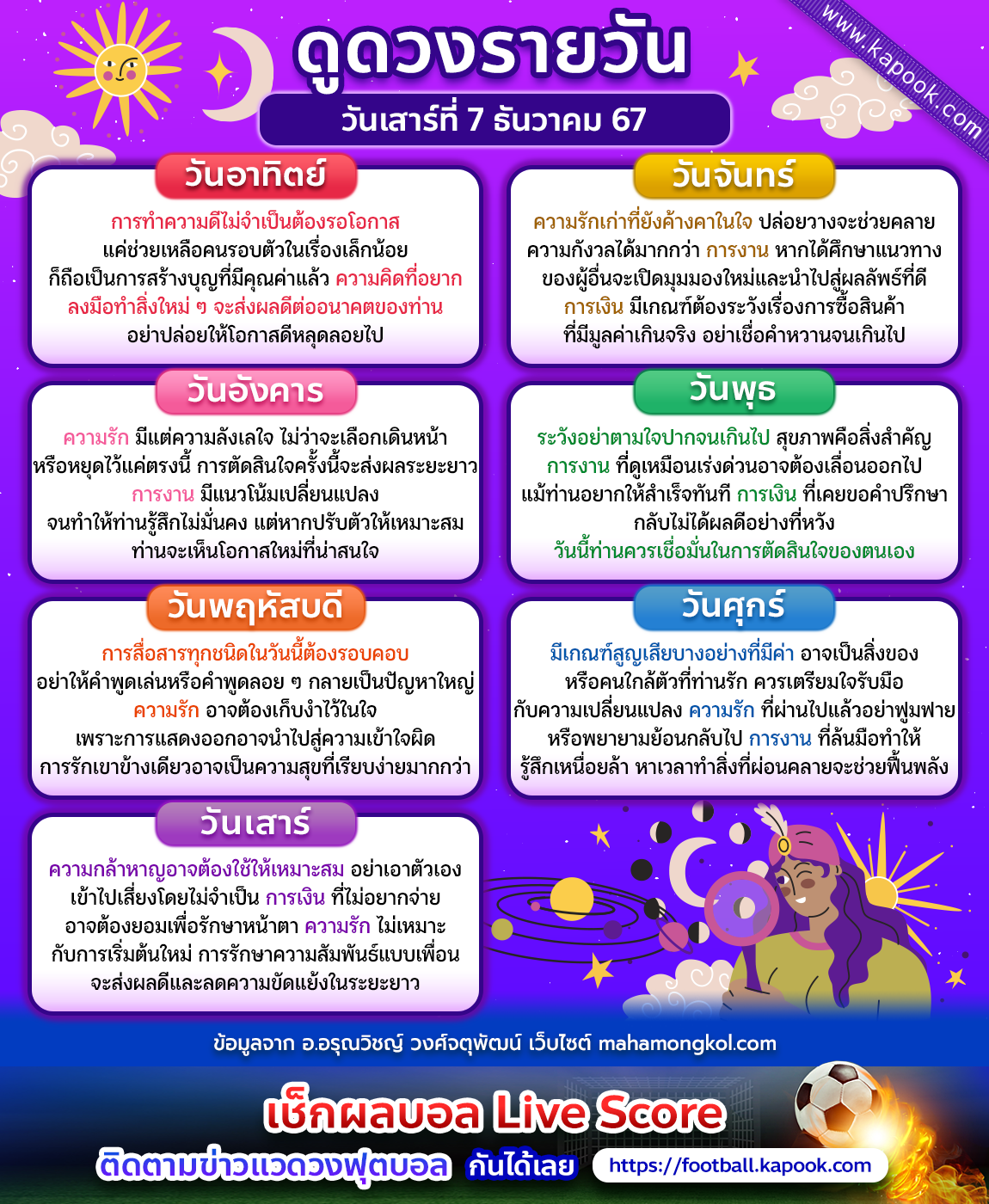 ดวงวันนี้ 7 ธันวาคม 2567 ดวงวันนี้ 7 ธันวาคม 2567