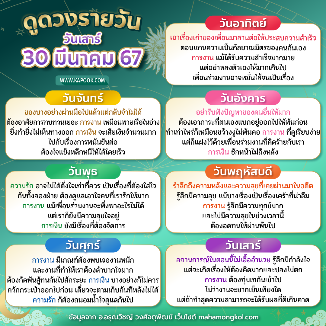 ดูดวงวันนี้ 30 มีนาคม 2567 ดูดวงวันนี้ 30 มีนาคม 2567