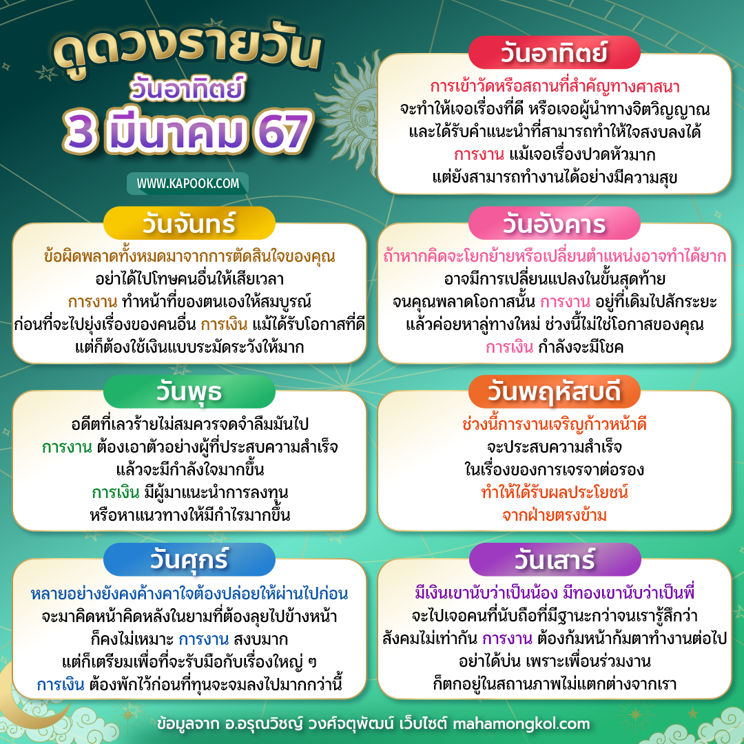 ดูดวงวันนี้ 3 มีนาคม 2567 ดูดวงวันนี้ 3 มีนาคม 2567