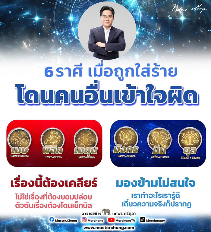 หมอช้าง ทายนิสัย 6 ราศี เมื่อถูกใส่ร้าย เข้าใจผิด หมอช้าง ทายนิสัย 6 ราศี เมื่อถูกใส่ร้าย เข้าใจผิด