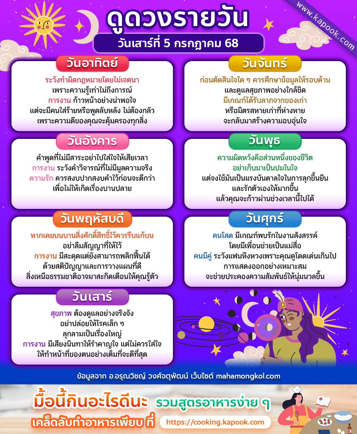 ดวงวันนี้ 5 กรกฎาคม 2568 ดวงวันนี้ 5 กรกฎาคม 2568
