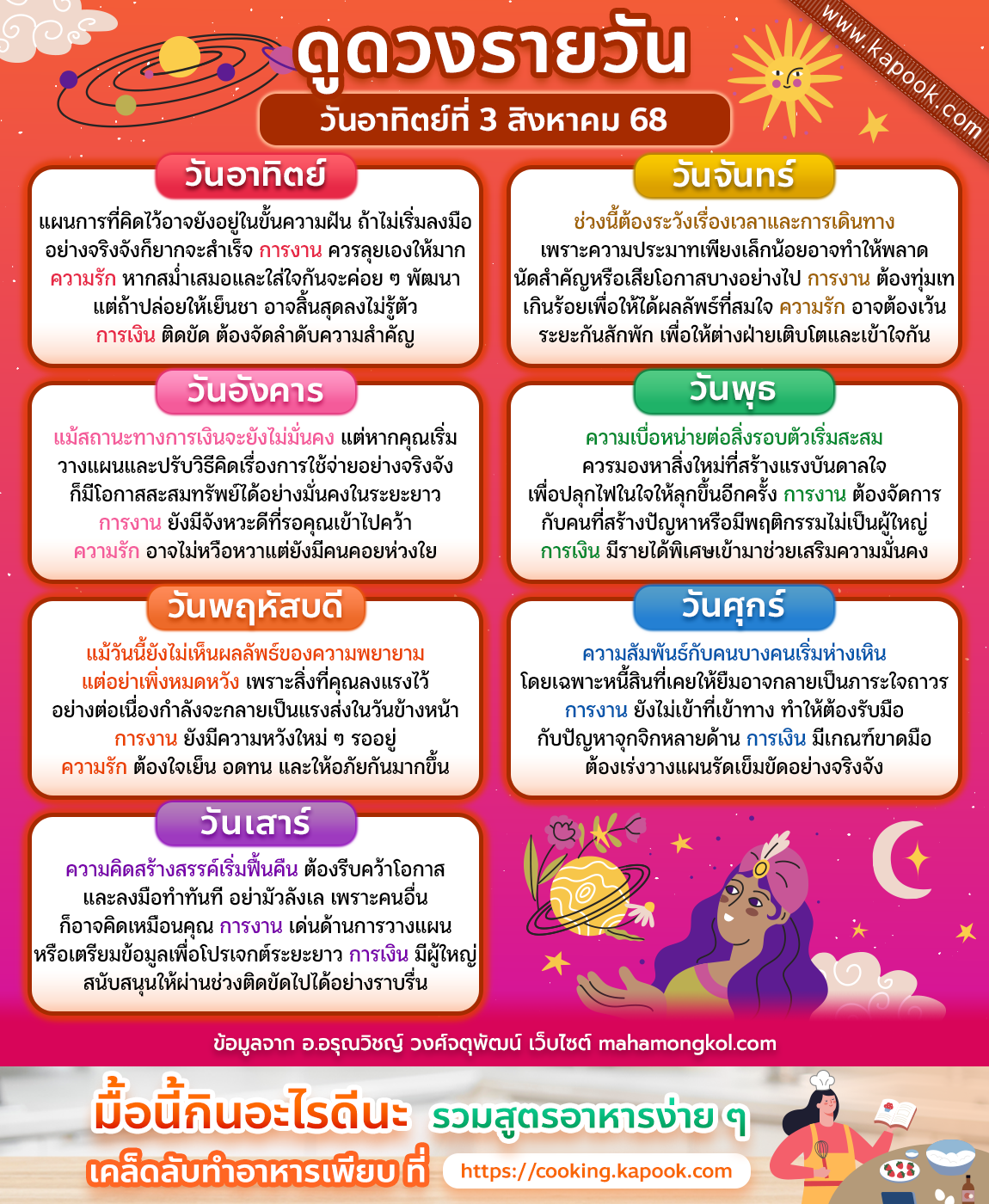 ดวงวันนี้ 3 สิงหาคม 2568 ดวงวันนี้ 3 สิงหาคม 2568