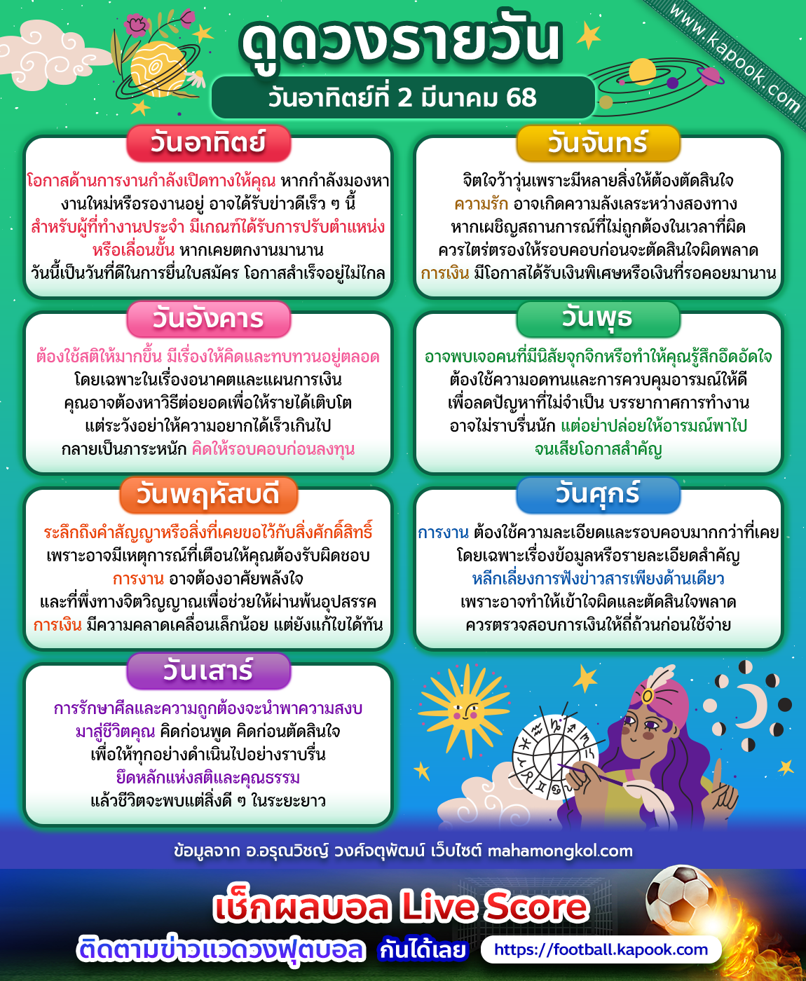 ดวงวันนี้ 2 มีนาคม 2568 ดวงวันนี้ 2 มีนาคม 2568
