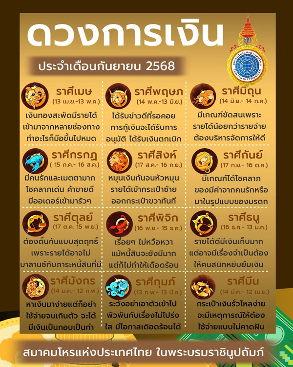 ดวงเดือนกันยายน 2568 ดวงเดือนกันยายน 2568
