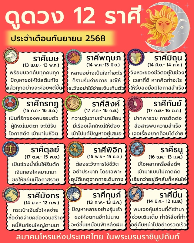 ดวงเดือนกันยายน 2568 ดวงเดือนกันยายน 2568