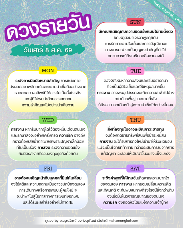 ดูดวงรายวัน 8 สิงหาคม 2569 ดูดวงรายวัน 8 สิงหาคม 2569