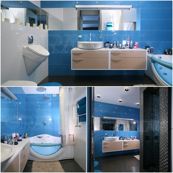 ห้องน้ำสีฟ้าน้ำทะเลแจ่ม ๆ สดใสสไตล์โมเดิร์น ห้องน้ำสีฟ้าน้ำทะเลแจ่ม ๆ สดใสสไตล์โมเดิร์น