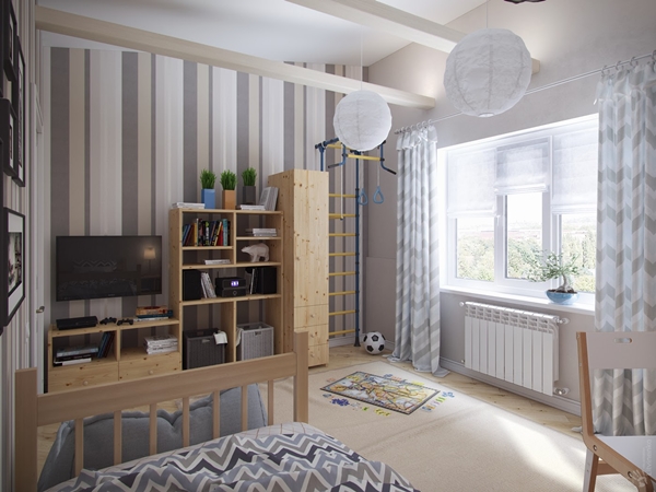 ห้องนอนเด็กโทนสีเทา แต่งด้วยเฟอร์นิเจอร์ไม้สีอ่อน ห้องนอนเด็กโทนสีเทา แต่งด้วยเฟอร์นิเจอร์ไม้สีอ่อน