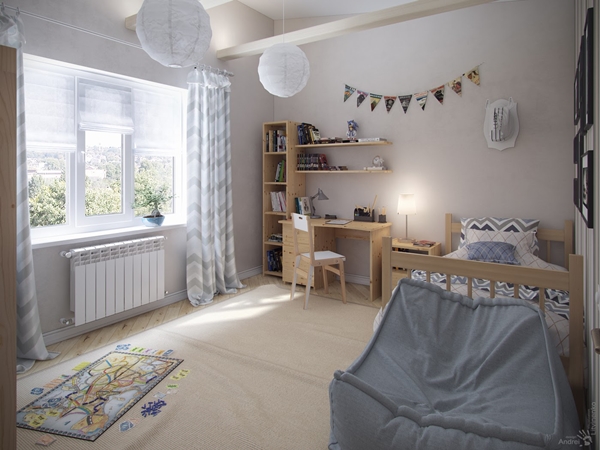 ห้องนอนเด็กโทนสีเทา แต่งด้วยเฟอร์นิเจอร์ไม้สีอ่อน ห้องนอนเด็กโทนสีเทา แต่งด้วยเฟอร์นิเจอร์ไม้สีอ่อน