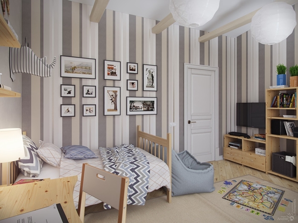 ห้องนอนเด็กโทนสีเทา แต่งด้วยเฟอร์นิเจอร์ไม้สีอ่อน ห้องนอนเด็กโทนสีเทา แต่งด้วยเฟอร์นิเจอร์ไม้สีอ่อน