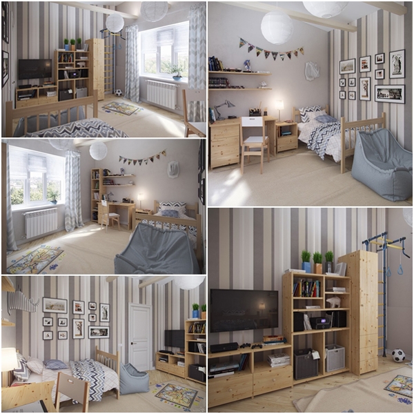 ห้องนอนเด็กโทนสีเทา แต่งด้วยเฟอร์นิเจอร์ไม้สีอ่อน ห้องนอนเด็กโทนสีเทา แต่งด้วยเฟอร์นิเจอร์ไม้สีอ่อน