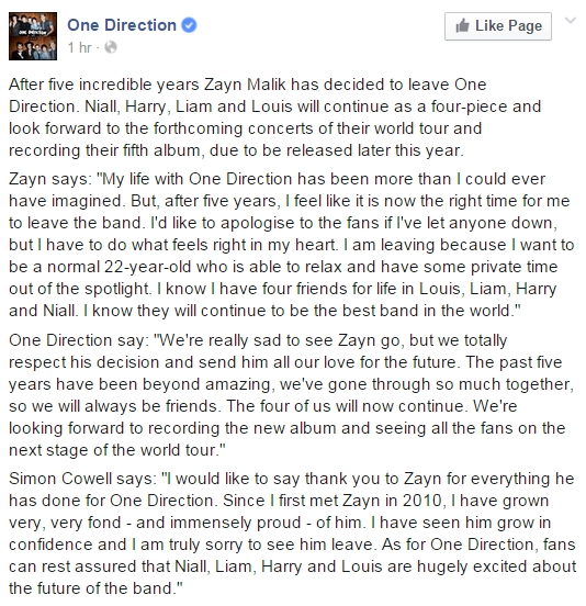 Zayn Malik ออกจากวง One Direction Zayn Malik ออกจากวง One Direction
