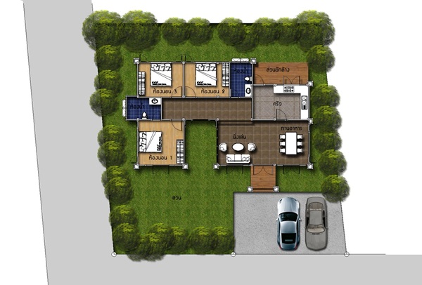 สร้างบ้านชั้นเดียว แบบบ้านชั้นเดียว 3 ห้องนอน 2 ห้องน้ำ สร้างบ้านชั้นเดียว แบบบ้านชั้นเดียว 3 ห้องนอน 2 ห้องน้ำ