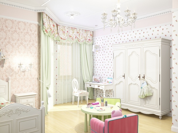 ห้องนอนเด็กผู้หญิง ห้องนอนสีชมพู - เขียว