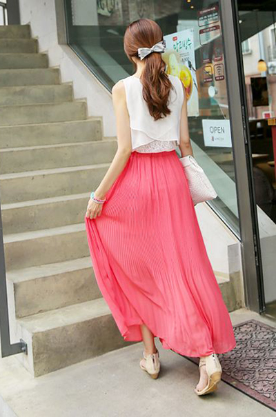 กระโปรงยาวชีฟองอัดพลีท กระโปรงยาวชีฟองอัดพลีท