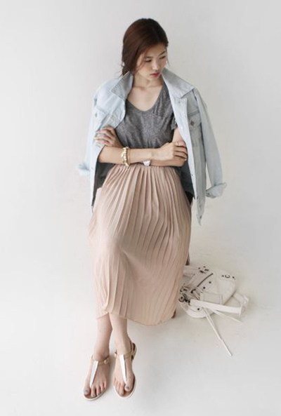 กระโปรงยาวชีฟองอัดพลีท กระโปรงยาวชีฟองอัดพลีท