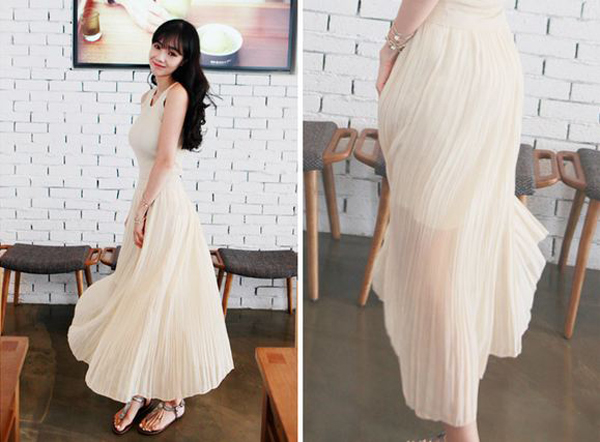 กระโปรงยาวชีฟองอัดพลีท กระโปรงยาวชีฟองอัดพลีท