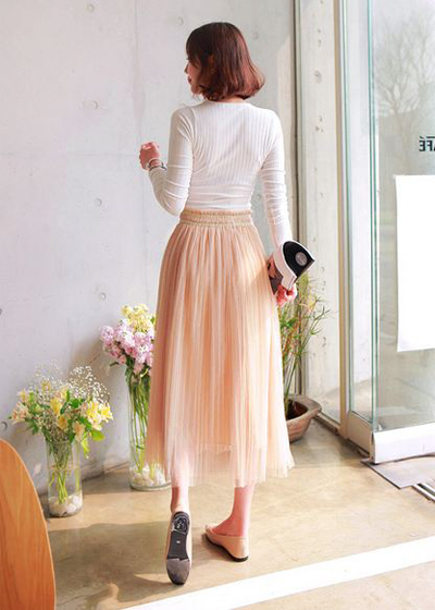 กระโปรงยาวชีฟองอัดพลีท กระโปรงยาวชีฟองอัดพลีท