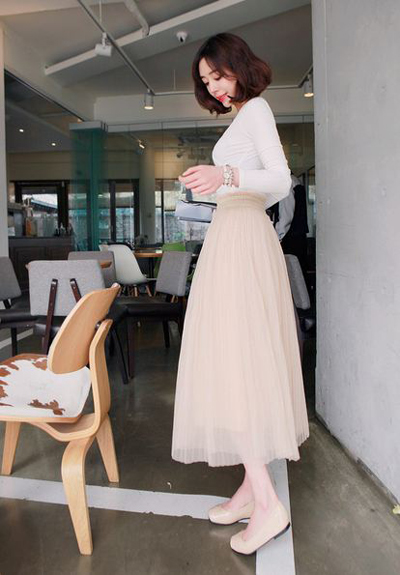 กระโปรงยาวชีฟองอัดพลีท กระโปรงยาวชีฟองอัดพลีท